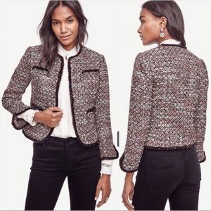 Ann Taylor Multicolor Tweed Open Front Sequin Embellished Cropped Jacket Blazer